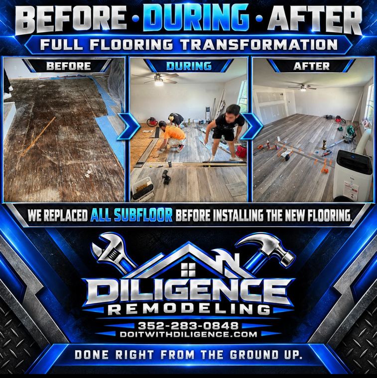 Before, during and after: a full flooring job, with all the subfloor replaced first