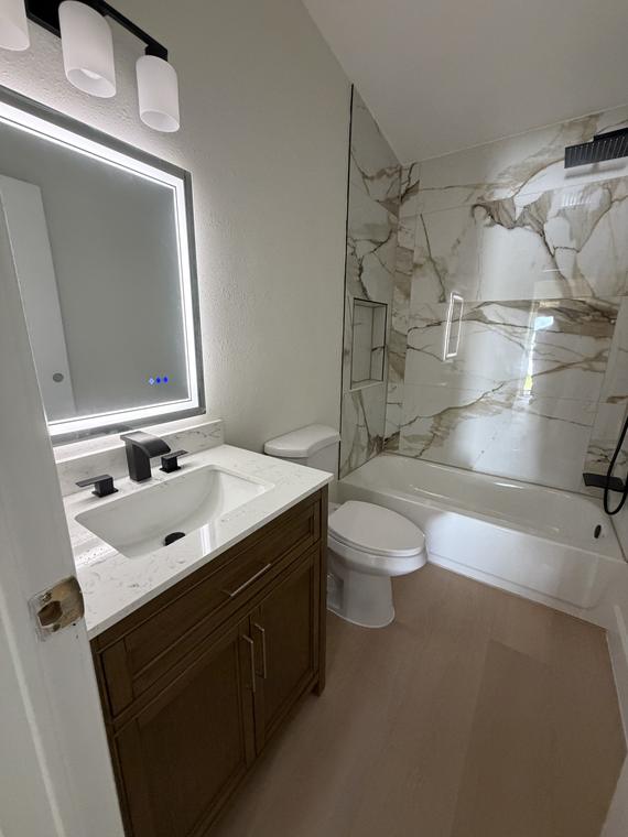Guest bath, tub and vanity together
