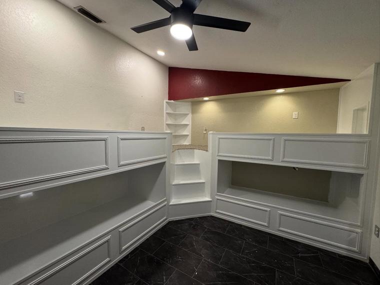 Built-ins with custom trim and integrated lighting